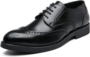 HOOENG Oxford Shoes for Men Lace Up Burnished Round Toe Brogue Embossed Wingtip Faux Leather Rubber Sole Low Top Block Heel Prom (Color : Black, Size : 6)