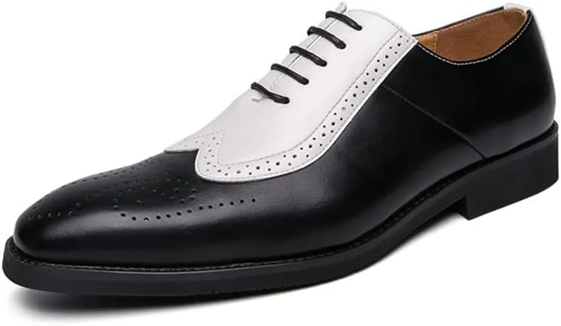 HOOENG Oxford Shoes for Men Lace Up Two Tone Square Toe Brogue Embossed Wing tip Vegan Leather Non Slip Rubber Sole Slip Resistant Block Heel Classic