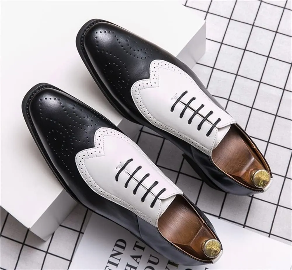 HOOENG Oxford Shoes for Men Lace Up Two Tone Square Toe Brogue Embossed Wing tip Vegan Leather Non Slip Rubber Sole Slip Resistant Block Heel Classic
