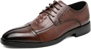 HOOENG Shoes Dress Oxford for Men Lace Up Cap Toe Split Toe Crocodile Print Burnished Toe Rubber Sole Non Slip Low Top Wedding (Color : Brown, Size : 8.5)
