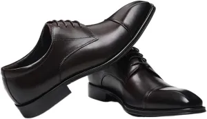 HOOENG Shoes Dress Oxford for Men Lace Up Square Cap Toe Derby Shoes Cowhide Non Slip Anti-Slip Low Top Party (Color : Coffee, Size : 7.5)