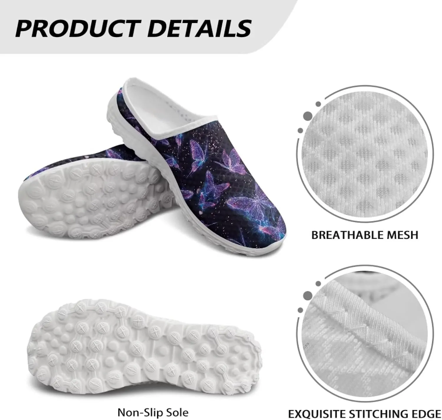 Howilath Butterfly & Dragonfly Mule Tennis Shoes for Women Anti-Slip Mule Sneakers Slip on Tennis Shoes Casual Loafers