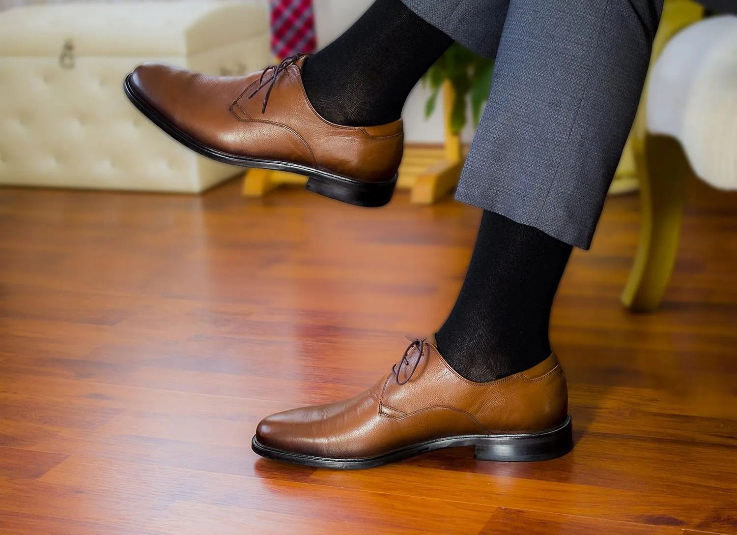 Hugh Ugoli Men's Bamboo Dress Socks for Business & Trouser, Thin & Seamless Crew Socks, 4 Pairs with Gift Box, Shoe Size 8-12