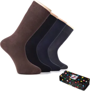 Hugh Ugoli Men's Bamboo Dress Socks for Business & Trouser, Thin & Seamless Crew Socks, 4 Pairs with Gift Box, Shoe Size 8-12