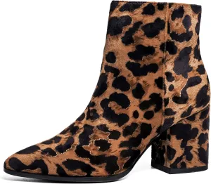 IDIFU Women Dress Ankle Boot with Low Chunky Heel Pointed Toe Side Zipper Bootie Shoe for Women Office Business Date Wedding