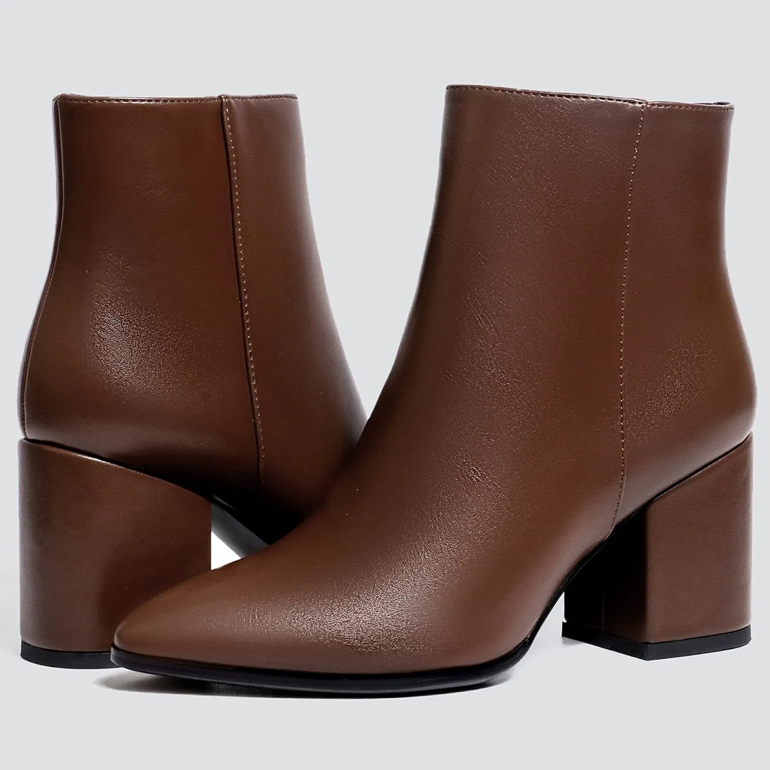 IDIFU Women Dress Ankle Boot with Low Chunky Heel Pointed Toe Side Zipper Bootie Shoe for Women Office Business Date Wedding