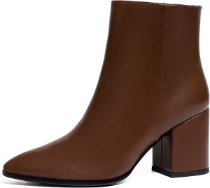 IDIFU Women Dress Ankle Boot with Low Chunky Heel Pointed Toe Side Zipper Bootie Shoe for Women Office Business Date Wedding