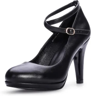 IDIFU Women's Tracy Platform High Heels Closed Toe Pumps Strappy Cross Ankle Strap Shoes for Casual Work Wedding