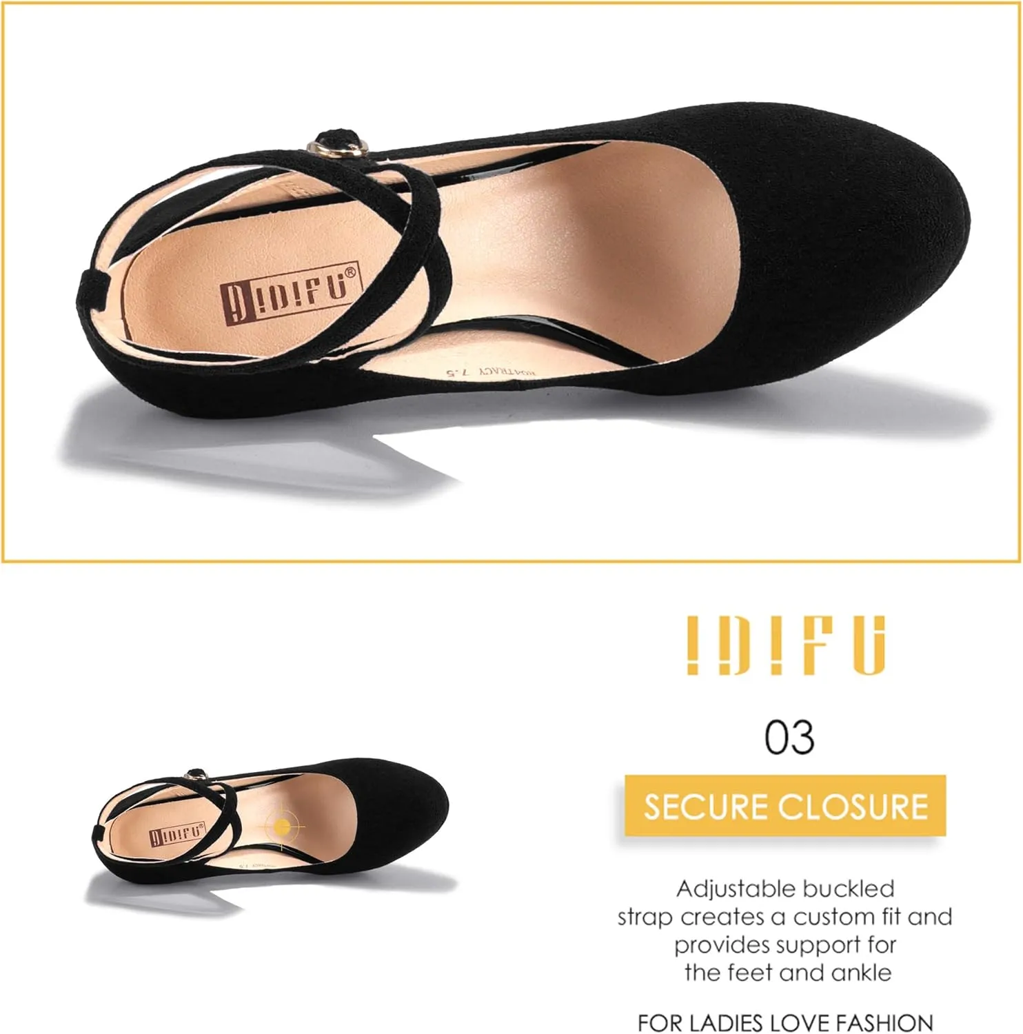 IDIFU Women's Tracy Platform High Heels Closed Toe Pumps Strappy Cross Ankle Strap Shoes for Casual Work Wedding