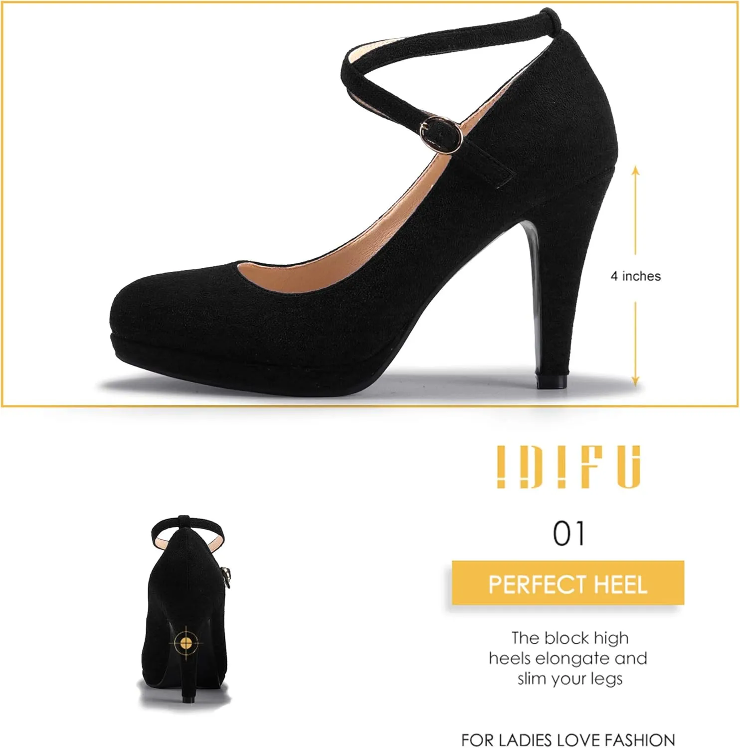 IDIFU Women's Tracy Platform High Heels Closed Toe Pumps Strappy Cross Ankle Strap Shoes for Casual Work Wedding