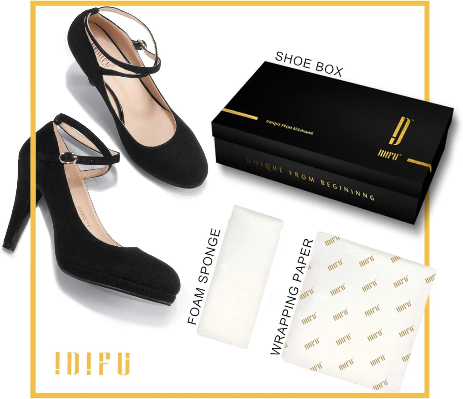 IDIFU Women's Tracy Platform High Heels Closed Toe Pumps Strappy Cross Ankle Strap Shoes for Casual Work Wedding