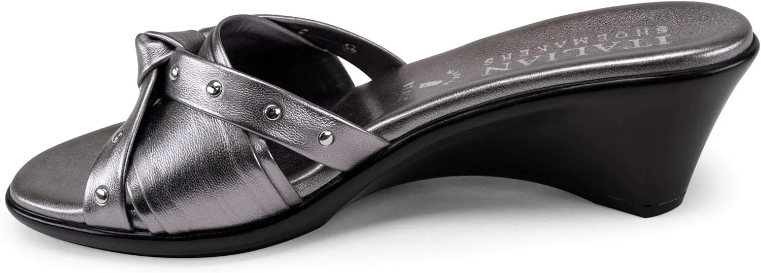 ITALIAN SHOEMAKERS Avra Women's Wedge Sandal with Knot Strap and Metallic Features Comfort