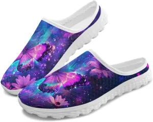 Jeiento Womens Butterfly Pattern Mules Shoes Breathable Mesh Walking Sneaker Comfort Flats House Slippers for Work,Travel