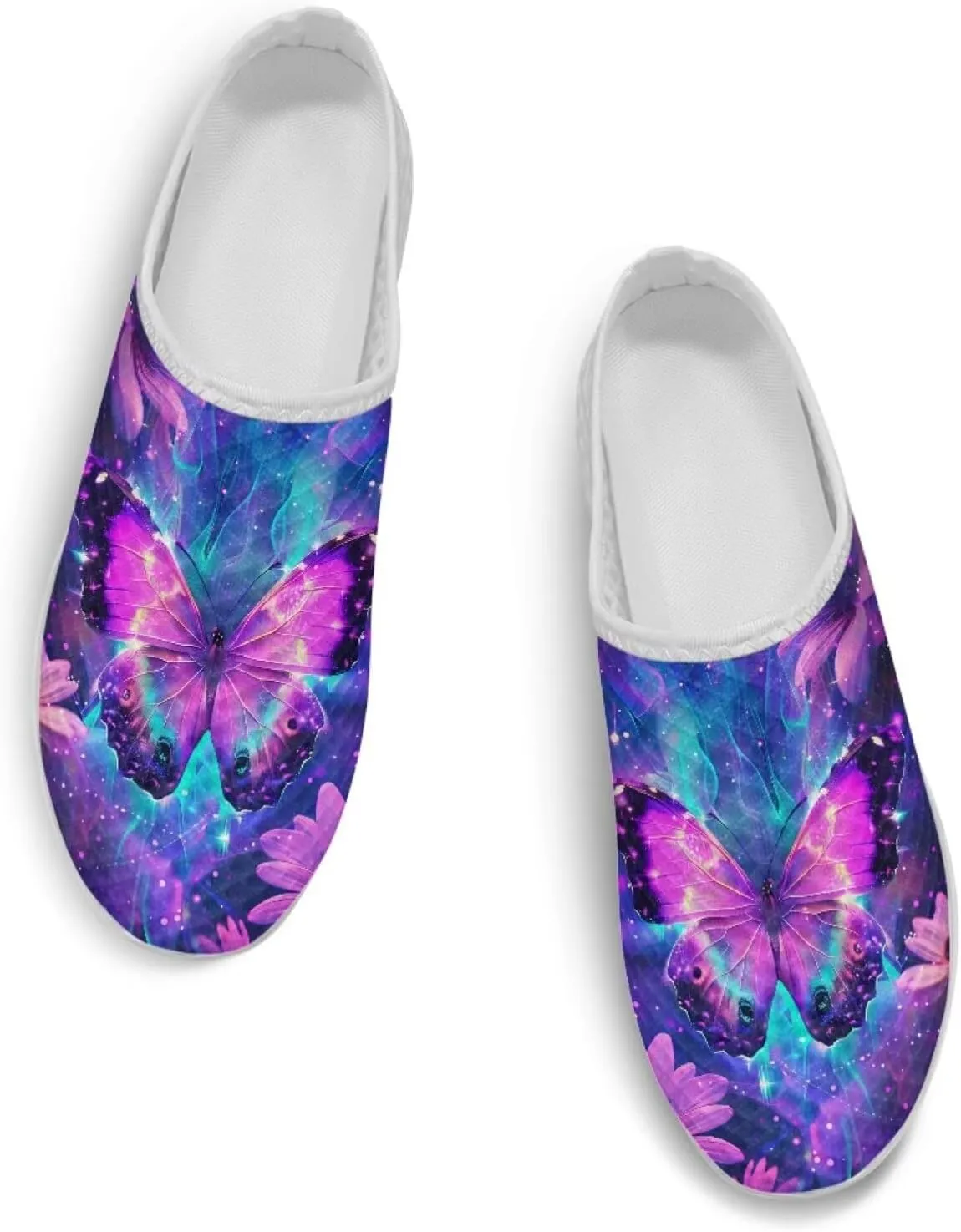 Jeiento Womens Butterfly Pattern Mules Shoes Breathable Mesh Walking Sneaker Comfort Flats House Slippers for Work,Travel