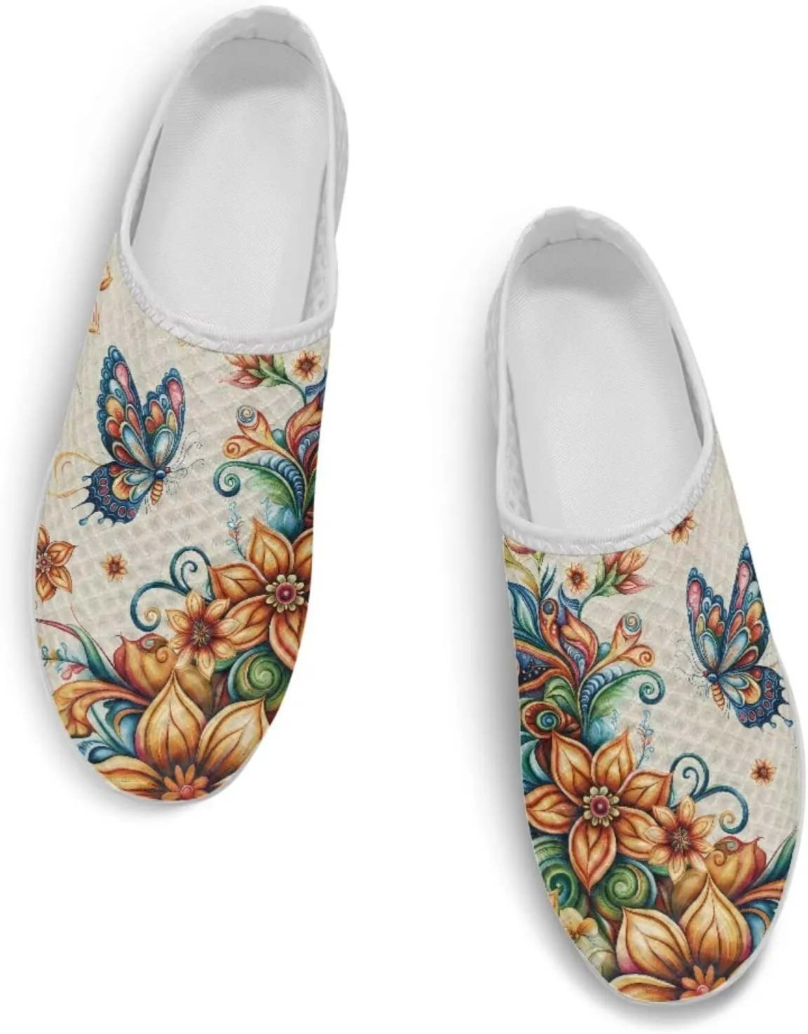 Jeiento Womens Butterfly Pattern Mules Shoes Breathable Mesh Walking Sneaker Comfort Flats House Slippers for Work,Travel