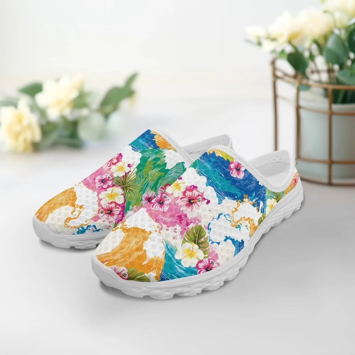 Jeiento Womens Slip On Walking Shoes Breathable Flat Mules Shoe with Arch Support Lightweight Comfort Open Back Casual Sneakers