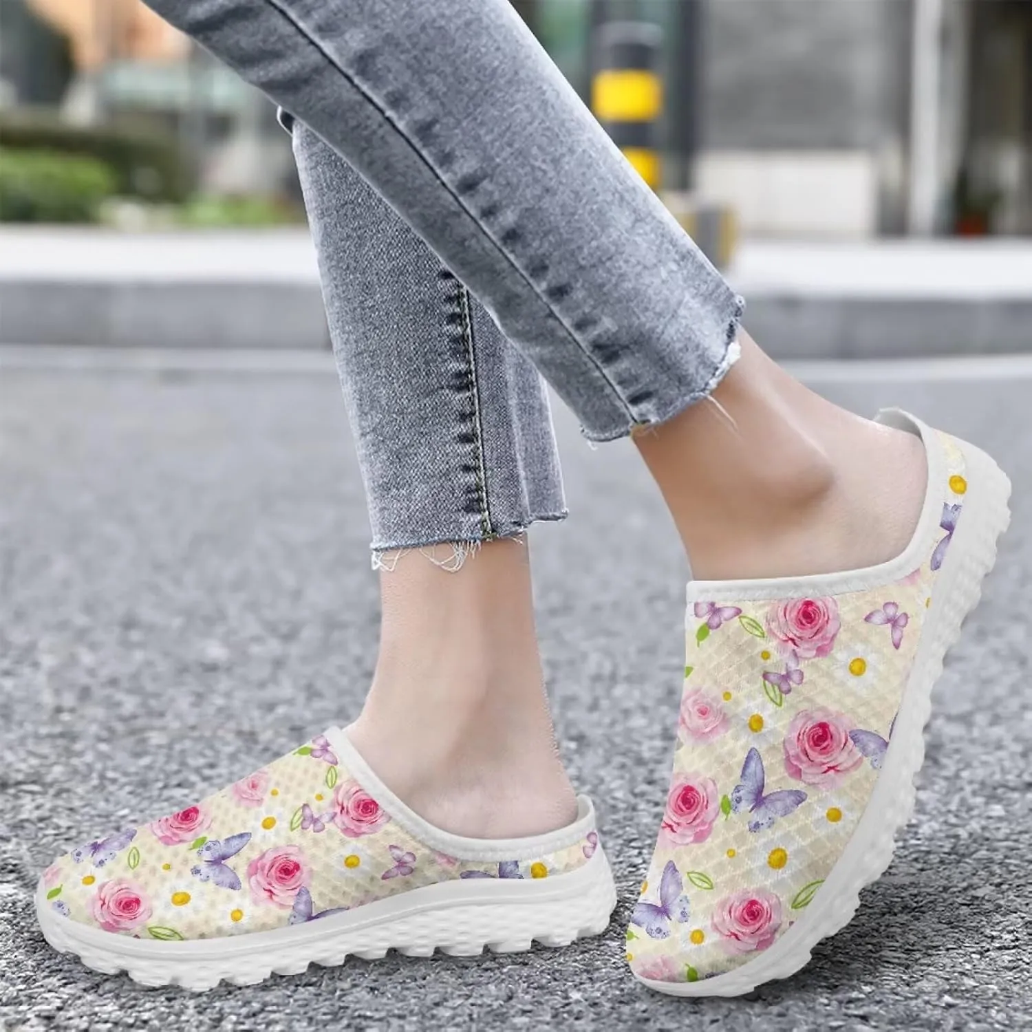 Jeiento Womens Slip On Walking Shoes Breathable Flat Mules Shoe with Arch Support Lightweight Comfort Open Back Casual Sneakers