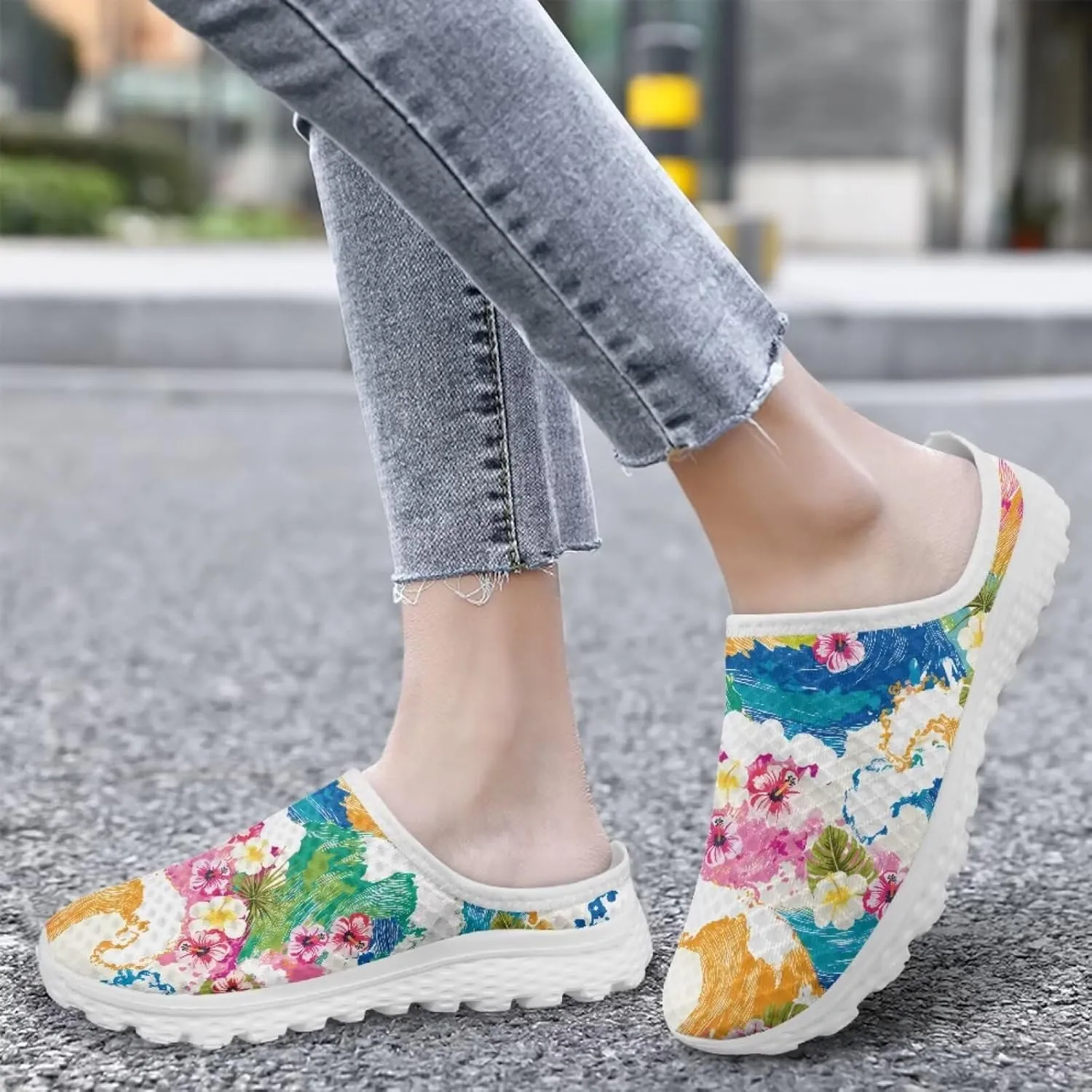 Jeiento Womens Slip On Walking Shoes Breathable Flat Mules Shoe with Arch Support Lightweight Comfort Open Back Casual Sneakers