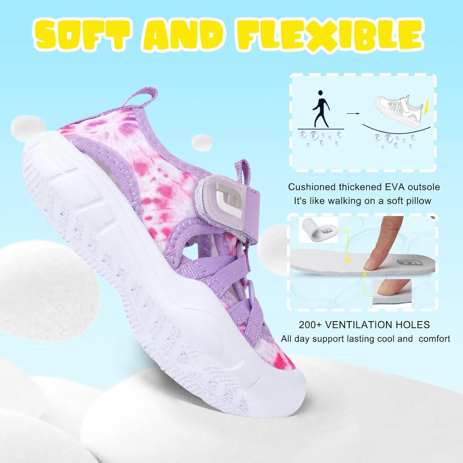 JOINFREE Toddler Boys Girls Water Shoes Breathable Qucik Dry Sport Beach Sandals Lightweight Barefoot Flexible