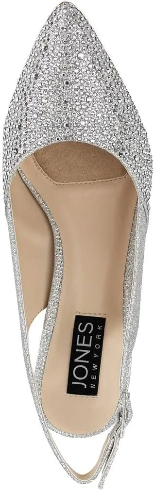 Jones New York Women's Rhinestone Mid Heel Pumps with Buckle Strap and Pointed Toe - Medium and Wide Width Sizes