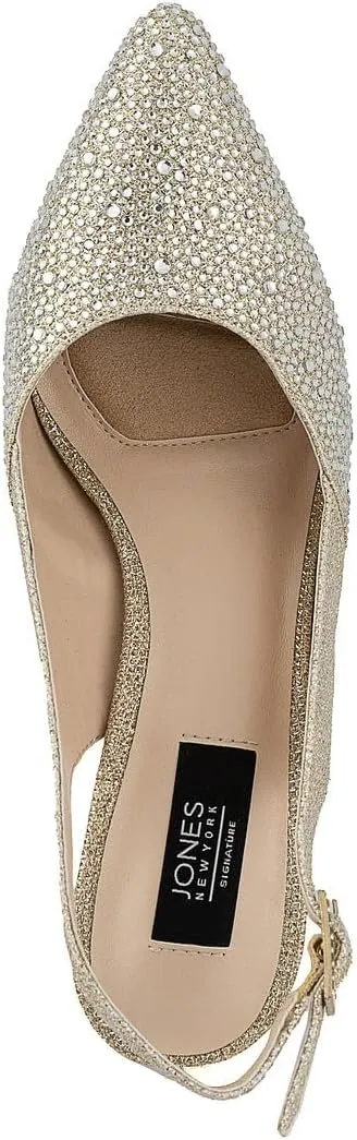 Jones New York Women's Rhinestone Mid Heel Pumps with Buckle Strap and Pointed Toe - Medium and Wide Width Sizes