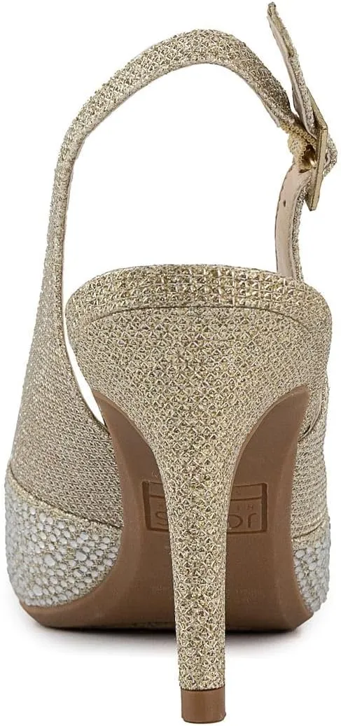 Jones New York Women's Rhinestone Mid Heel Pumps with Buckle Strap and Pointed Toe - Medium and Wide Width Sizes