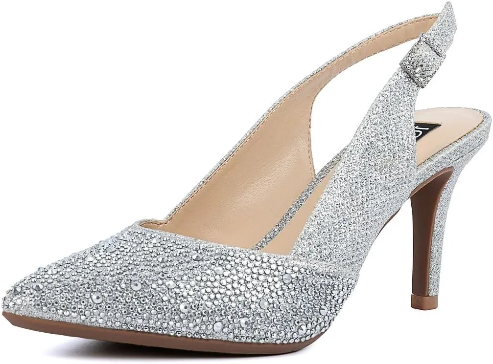Jones New York Women's Rhinestone Mid Heel Pumps with Buckle Strap and Pointed Toe - Medium and Wide Width Sizes