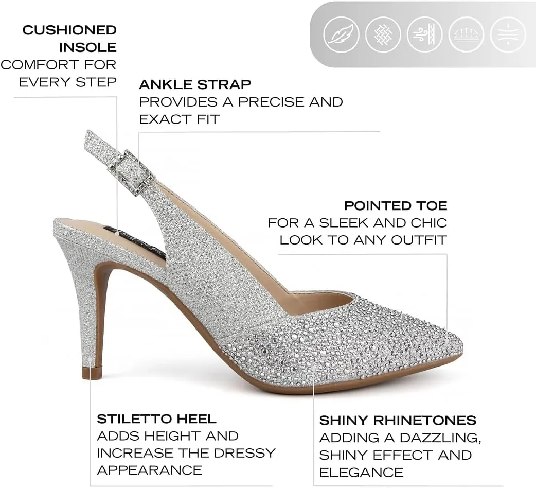 Jones New York Women's Rhinestone Mid Heel Pumps with Buckle Strap and Pointed Toe - Medium and Wide Width Sizes