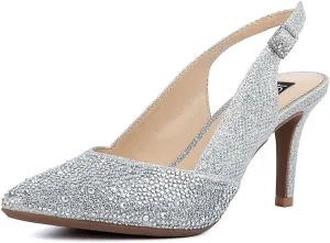 Jones New York Women's Rhinestone Mid Heel Pumps with Buckle Strap and Pointed Toe - Medium and Wide Width Sizes