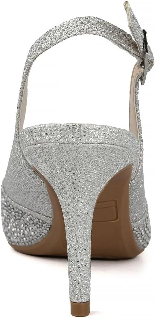 Jones New York Women's Rhinestone Mid Heel Pumps with Buckle Strap and Pointed Toe - Medium and Wide Width Sizes
