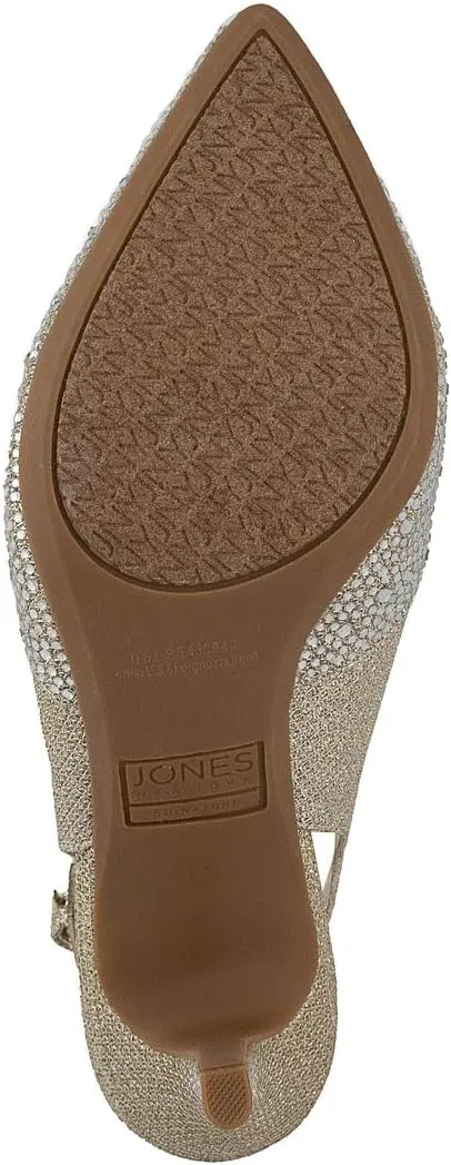Jones New York Women's Rhinestone Mid Heel Pumps with Buckle Strap and Pointed Toe - Medium and Wide Width Sizes
