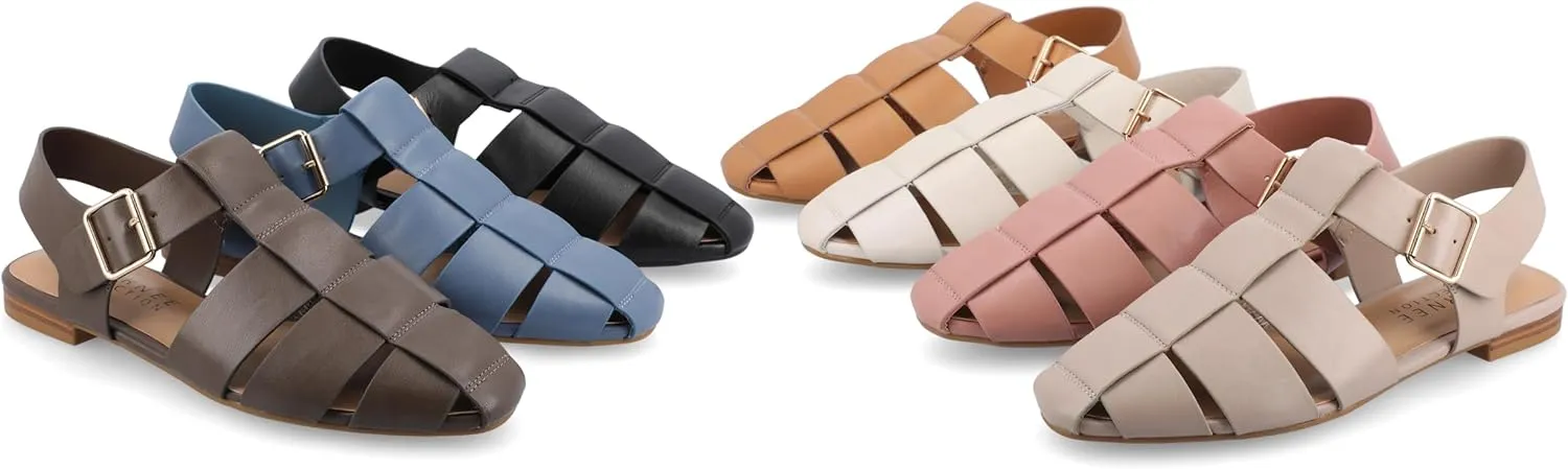 Journee Womens Cailinna Tru Comfort Foam Caged Buckle Square Toe Flats