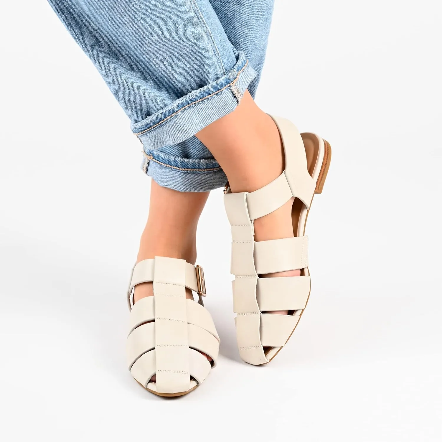 Journee Womens Cailinna Tru Comfort Foam Caged Buckle Square Toe Flats
