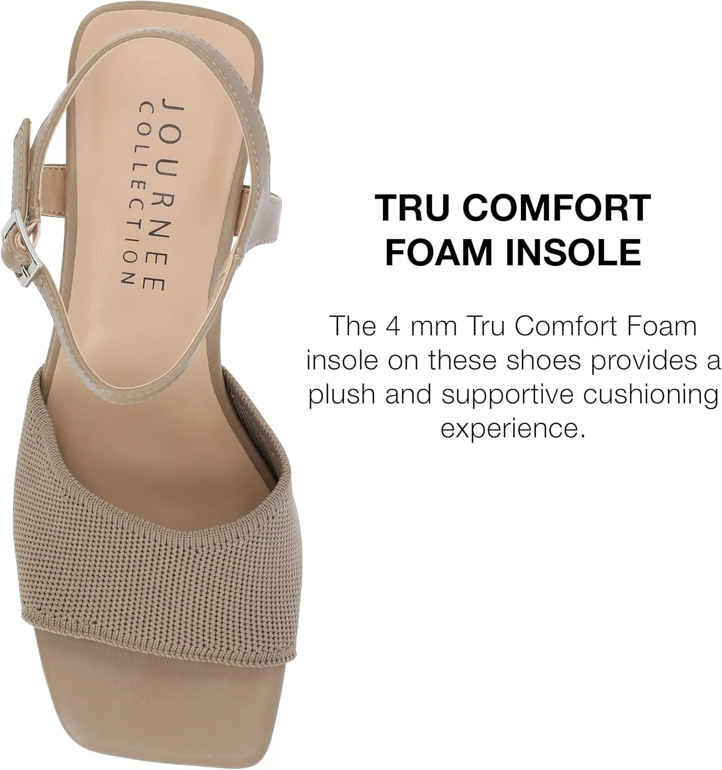 Journee Womens Knit Buckle Ankle Strap Covered Block Heel Open Square Toe Evylinn Comfort Foam Sandals