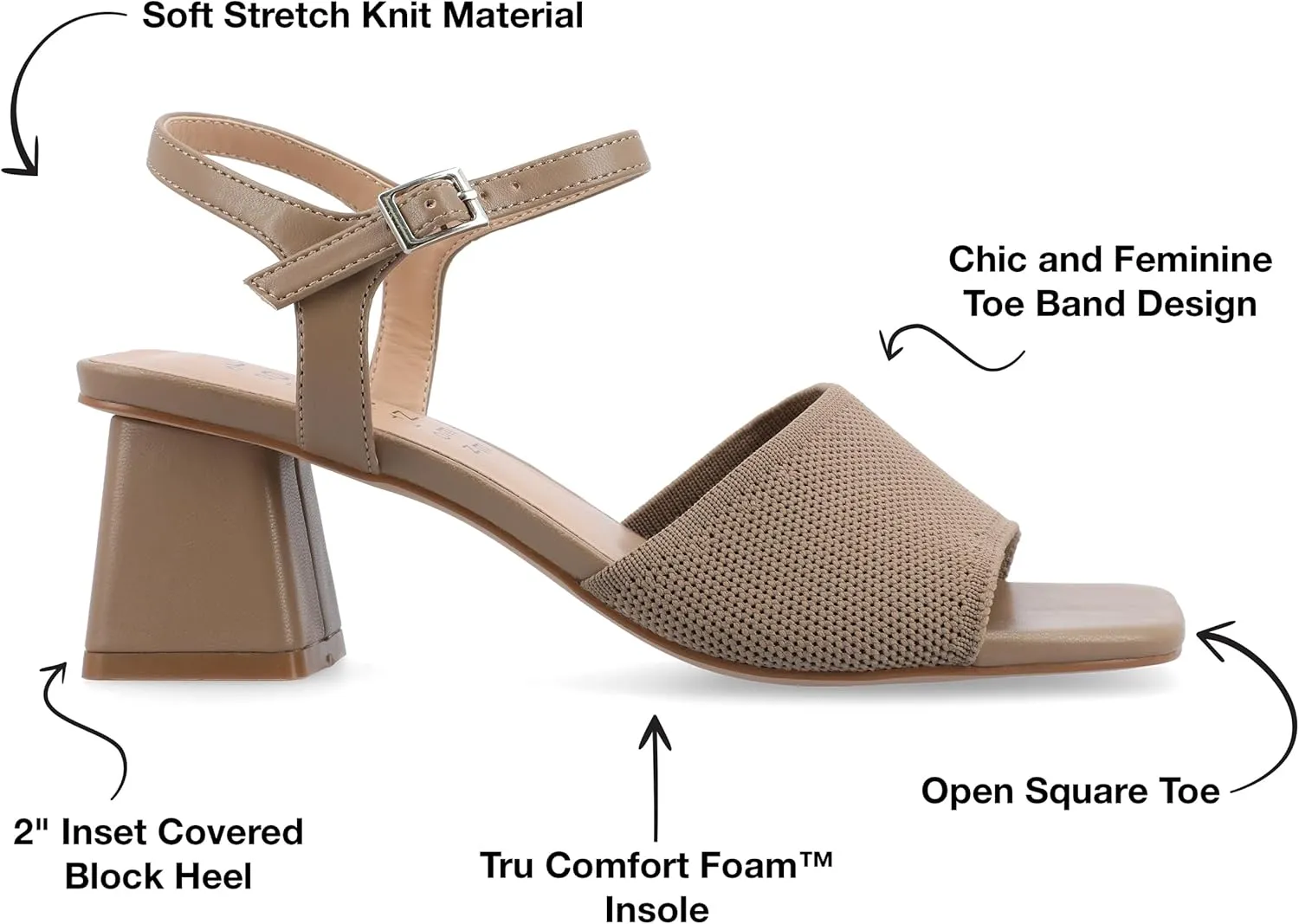 Journee Womens Knit Buckle Ankle Strap Covered Block Heel Open Square Toe Evylinn Comfort Foam Sandals