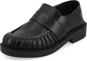 Journee Womens Ruched Lakenn Comfort Foam Slip On Closed Round Toe Crash Back Block Heel Loafer Flats Black, 7