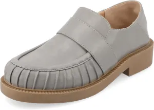 Journee Womens Ruched Lakenn Comfort Foam Slip On Closed Round Toe Crash Back Block Heel Loafer Flats Grey, 7.5