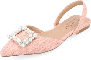 Journee Womens Slingback Jewel Pointed Toe Ballet Flats Slip On Shoes Raffia Pearl Hannae Slides