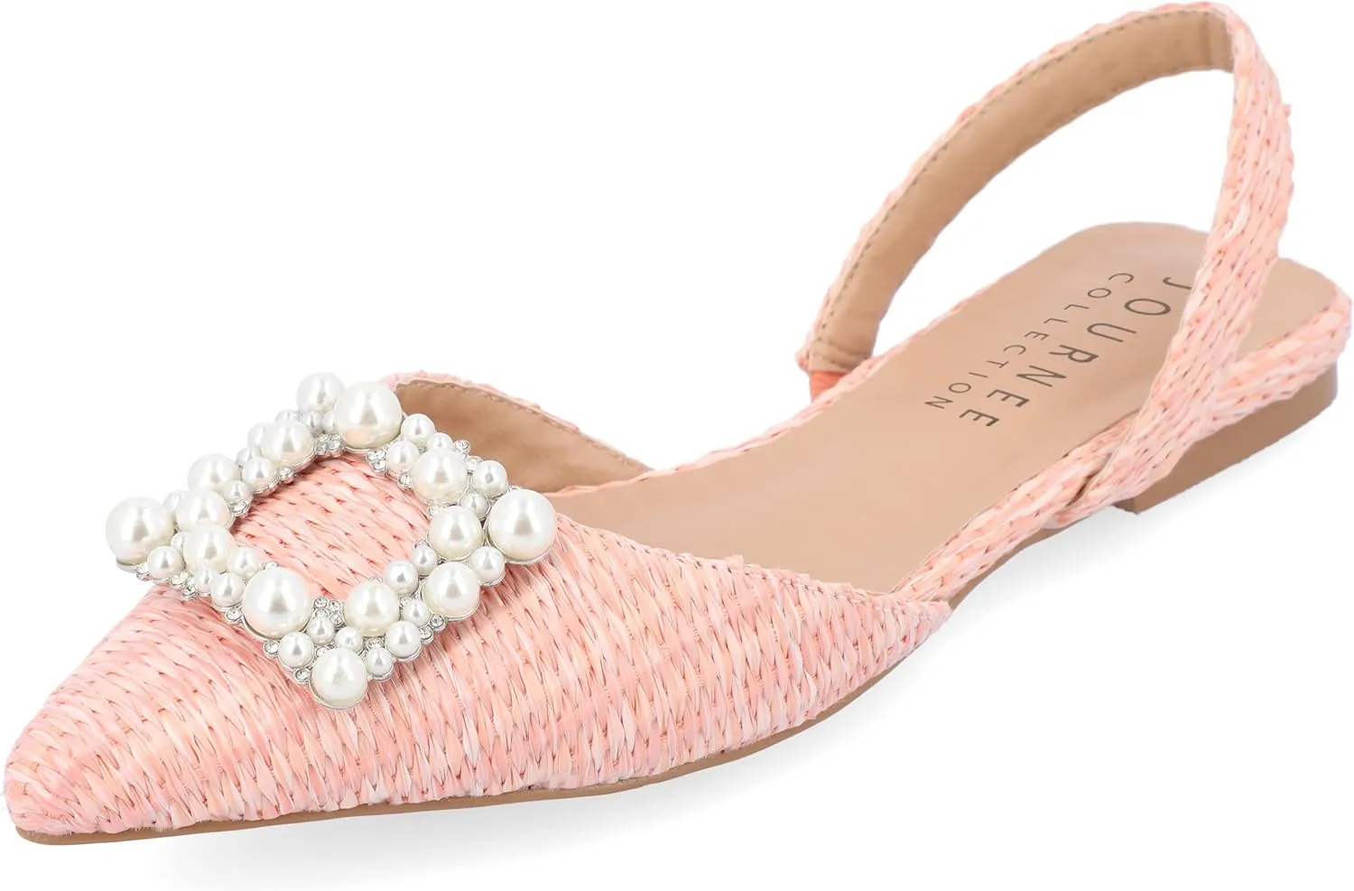 Journee Womens Slingback Jewel Pointed Toe Ballet Flats Slip On Shoes Raffia Pearl Hannae Slides