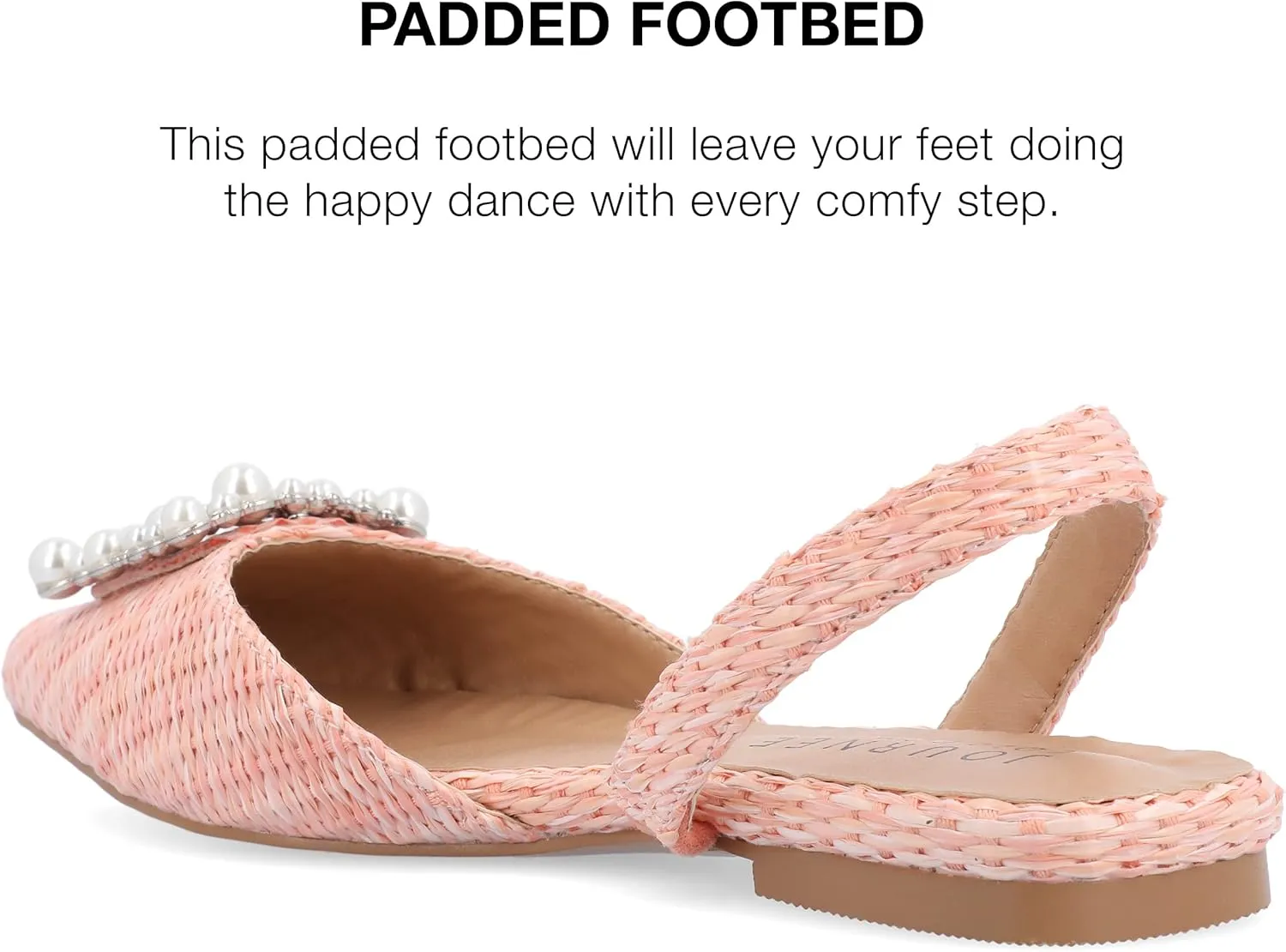 Journee Womens Slingback Jewel Pointed Toe Ballet Flats Slip On Shoes Raffia Pearl Hannae Slides