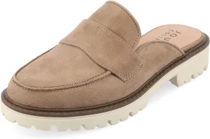 Journee Womens Slip On Loafer Mule Shoes Treaded Outsole Almond Toe Miycah Tru Comfort Foam Block Heel Flats