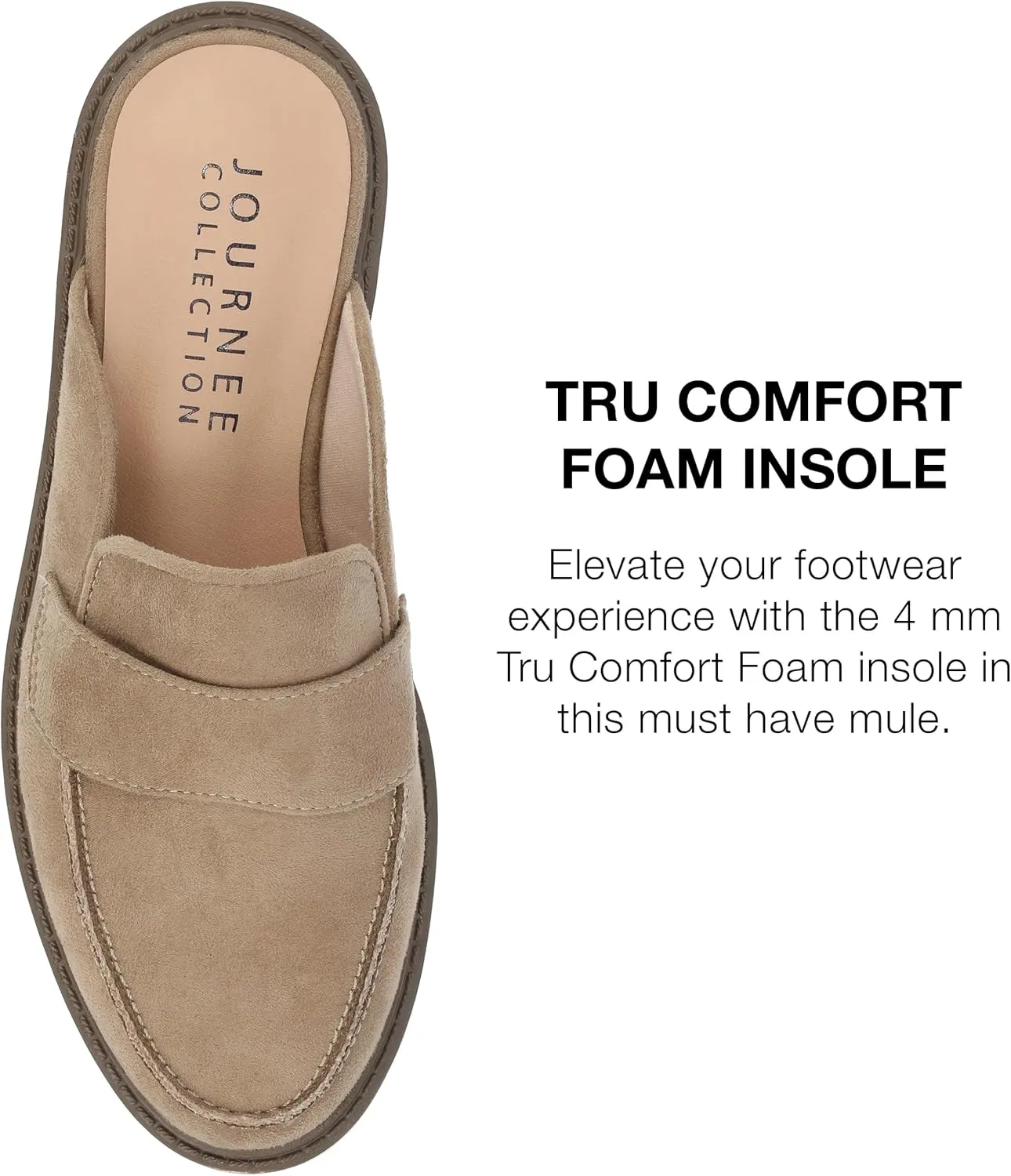 Journee Womens Slip On Loafer Mule Shoes Treaded Outsole Almond Toe Miycah Tru Comfort Foam Block Heel Flats