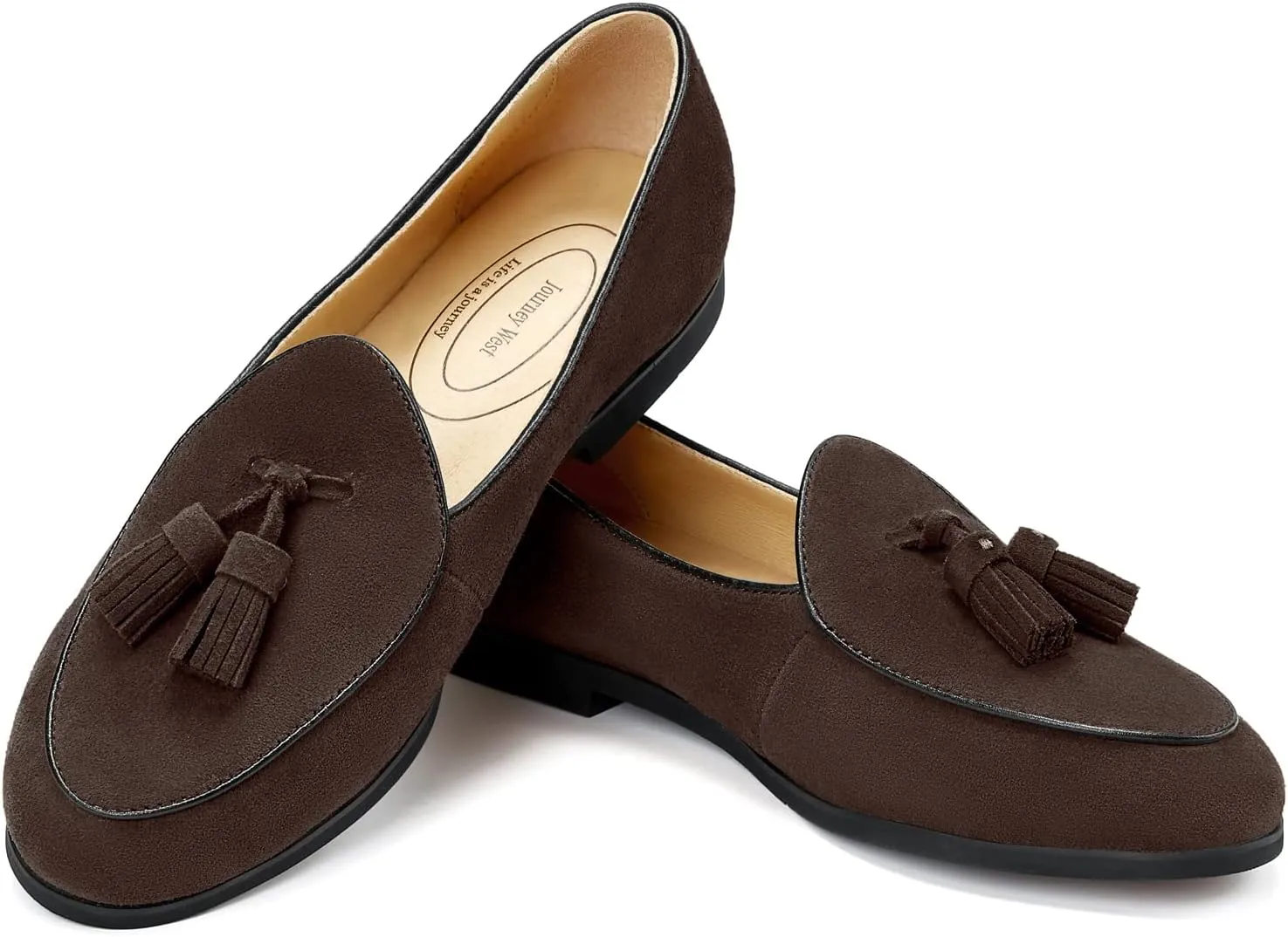 Journey West Suede Tassel Loafer for Women Slip-on BelgianLoafers Shoes