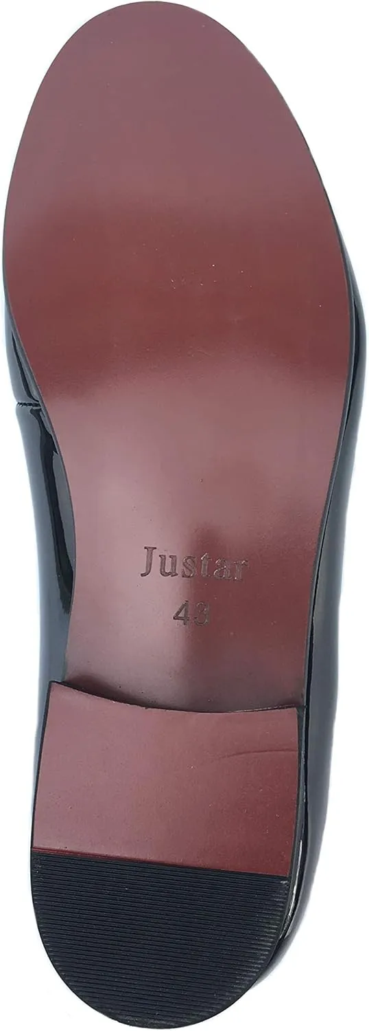 Justar Men's Leather Loafers Belgian Tuxedo Dress Shoes Slip-On Formal Prom Penny Loafers Banquet Flats