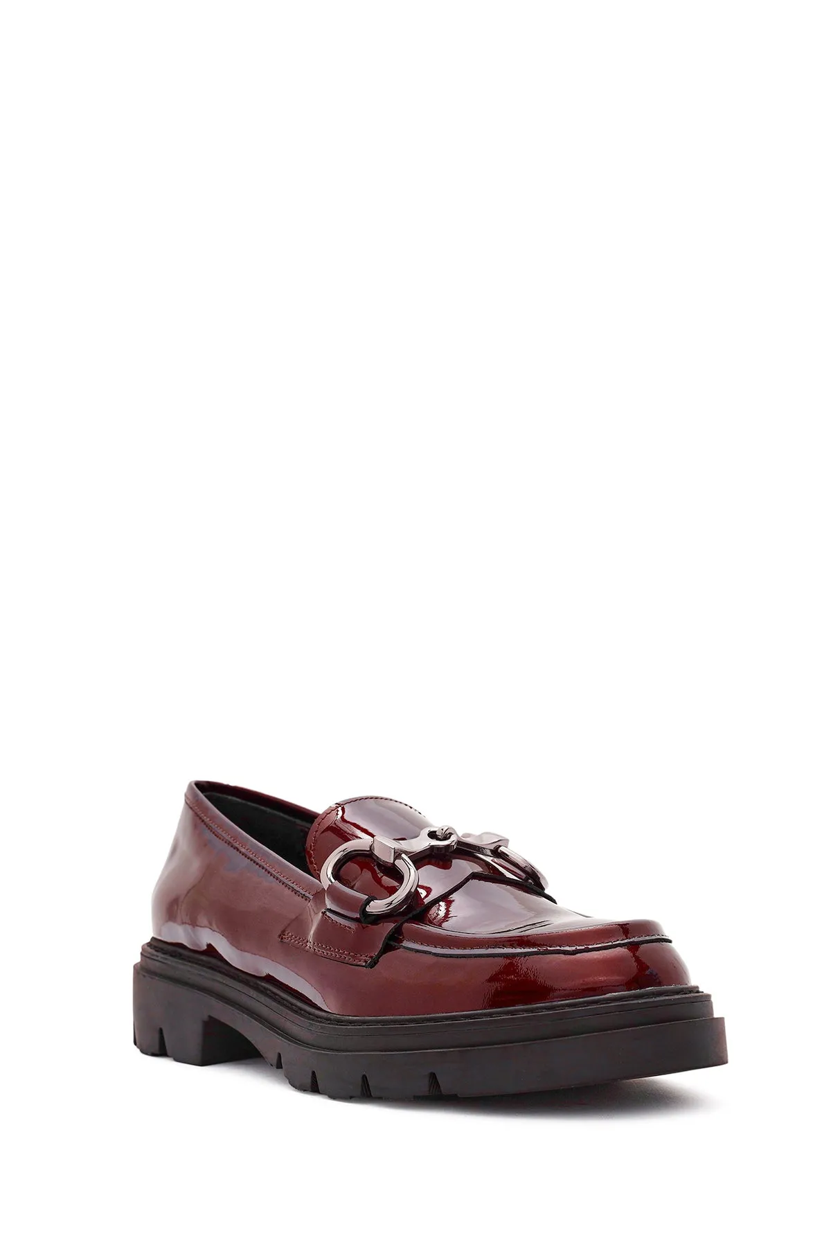 Kadın Bordo Toka Detaylı Rugan Deri Maskülen Loafer