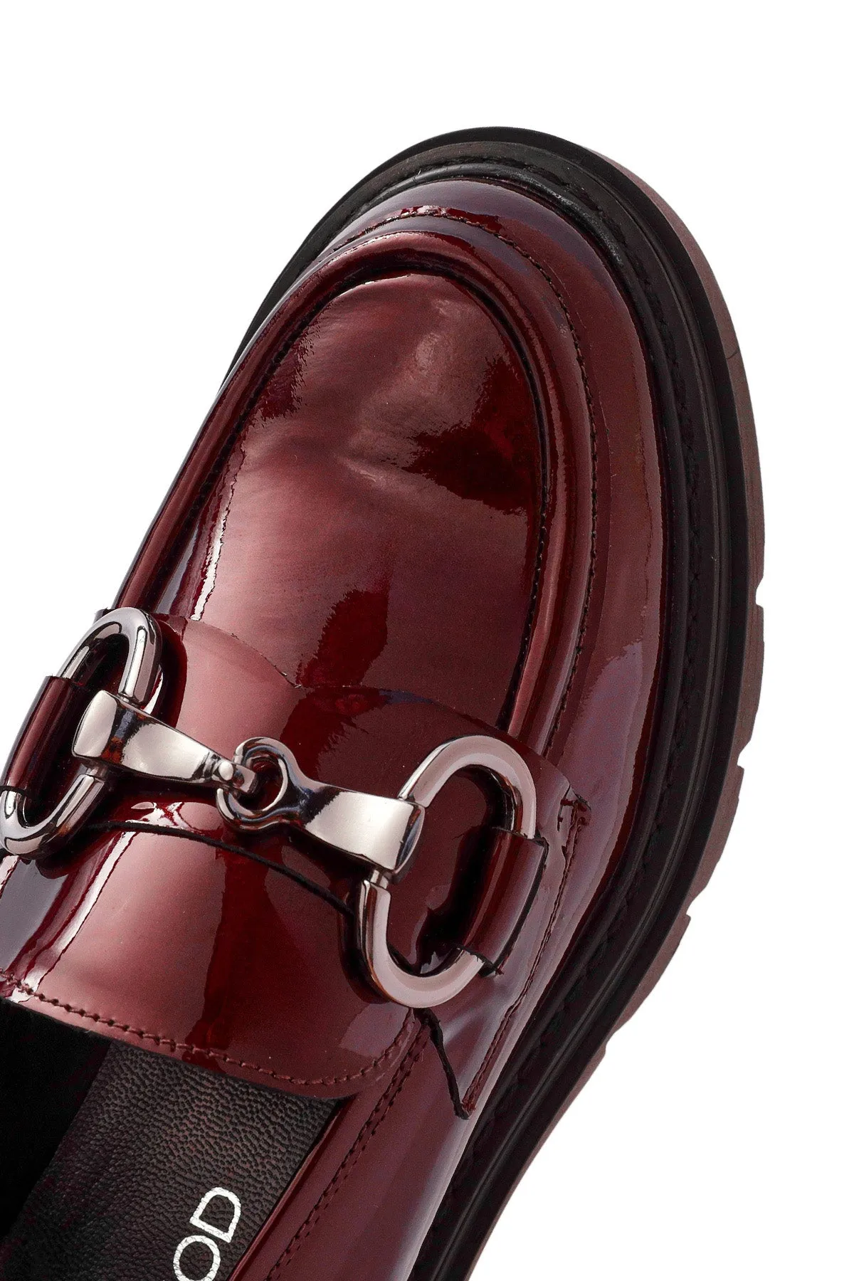 Kadın Bordo Toka Detaylı Rugan Deri Maskülen Loafer