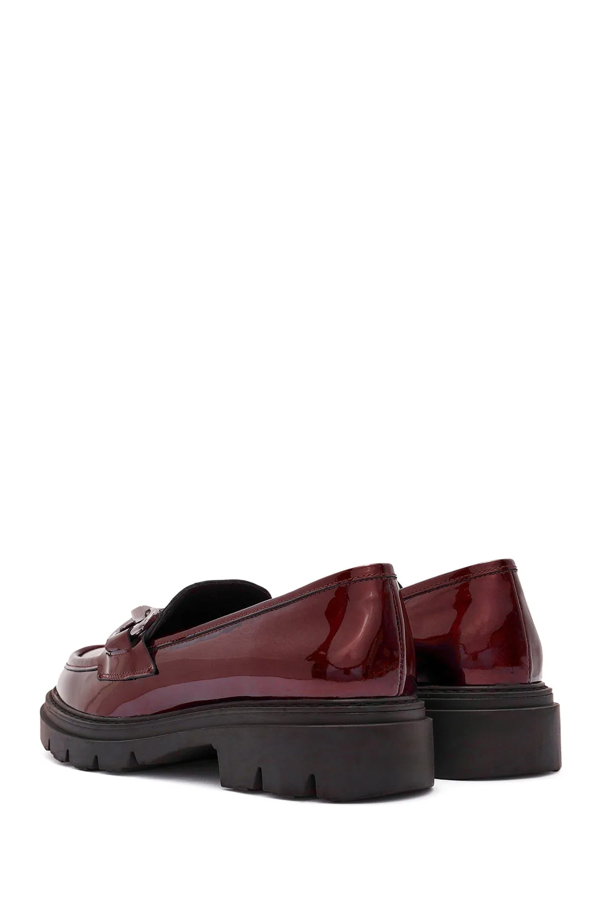 Kadın Bordo Toka Detaylı Rugan Deri Maskülen Loafer