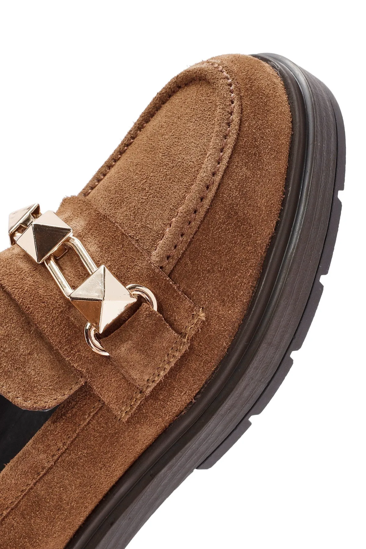 Kadın Kahverengi Toka Detaylı Süet Deri Maskülen Loafer