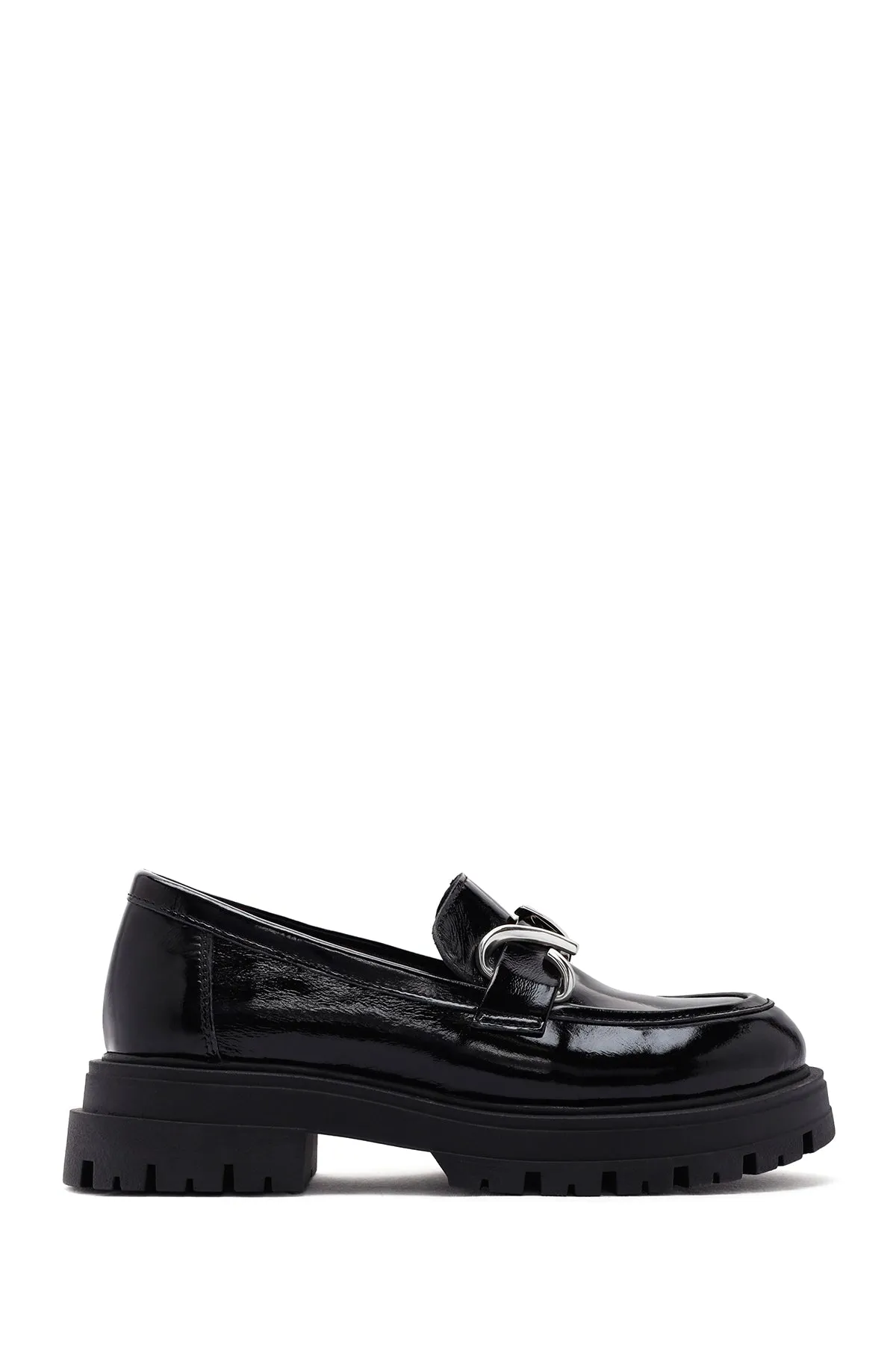 Kadın Siyah Rugan Deri Maskülen Loafer