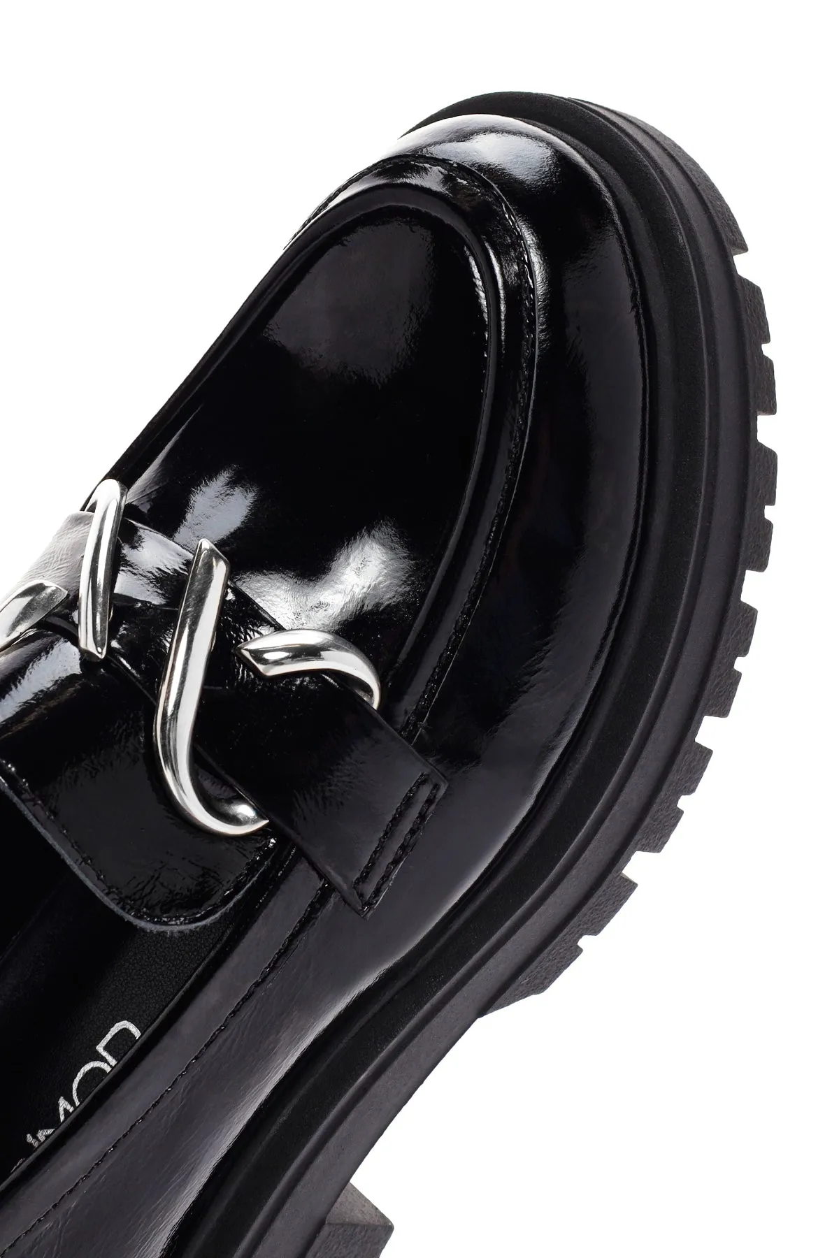 Kadın Siyah Rugan Deri Maskülen Loafer